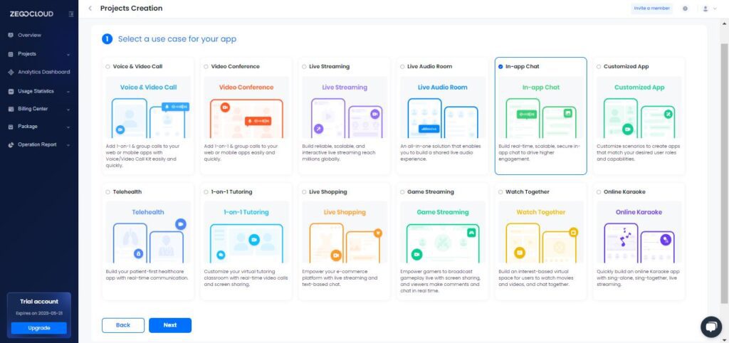 Pilih tipe project in app chat zegocloud